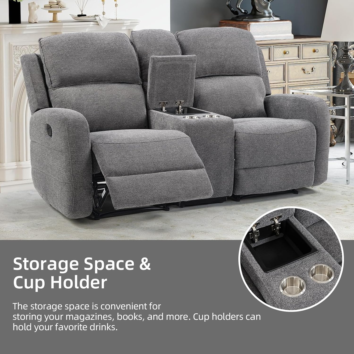 EBELLO Manual Living Room Furniture Reclining Couch Set, Soft Fabric Recliner Chair and Loveseat Sofa Couch for Meeting Room, Overstuffed Backrest(Recliner+Loveseat)