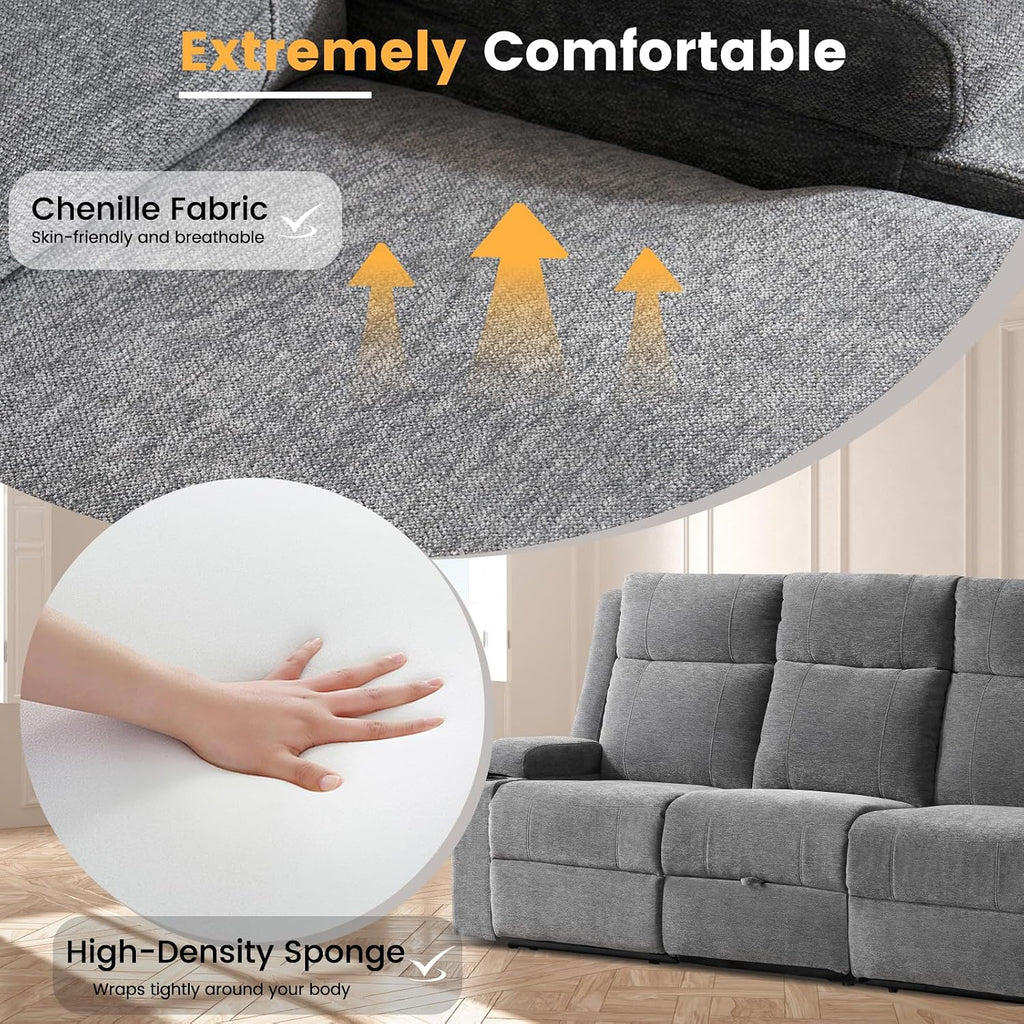 Loveseat Recliner Sofa,RV Loveseat Reclining Couch with Drop Down Table/ 4 Cup Holder/Hidden Storage, Wall Hugger Recliner Sofa for Living Room & Home Theater & RV