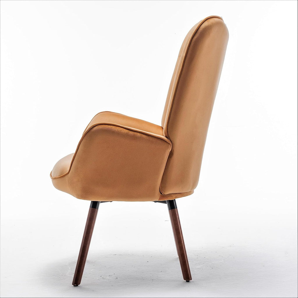 Container Furniture Direct Chic Accent Arm Chairs for Living Room, Bedroom, or Home Office, Button-Tufted Midcentury Armchair with Wingback Design and Splayed Legs, Mustard Yellow