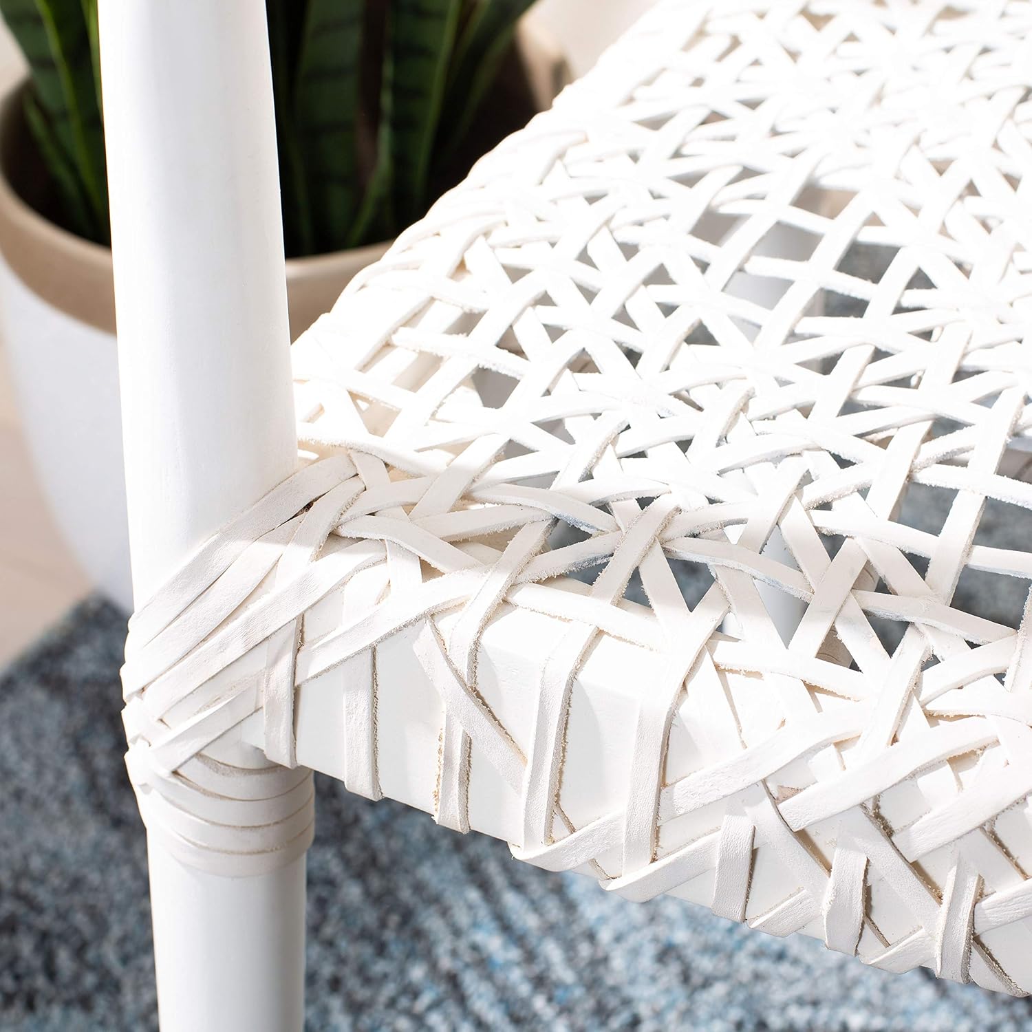 Safavieh Home Collection Juneau Leather Woven Natural and Off-White Accent Chair