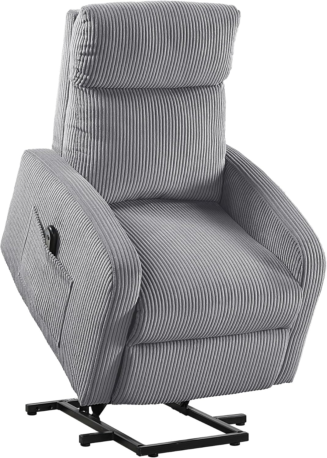 Lexicon Power Lift Recliner Chair for Elderly with Remote Control, Gentle Lift Motion, Side Pocket Armrest, Corduroy Upholstered Electric Recliner for Living Room/Bedroom, Easy Assembly, Dark Gray