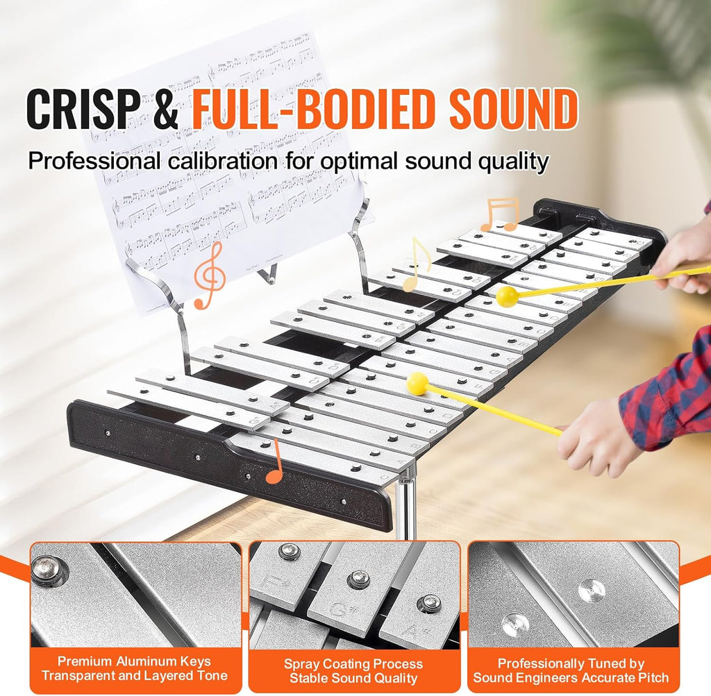 Happybuy 30-Note Glockenspiel Xylophone Bell Kit, Percussion Set with Mallets, Drum Sticks, Music Stand, 8' Practice Pad, Adjustable Stand, Carrying Bag, for Students & Adults