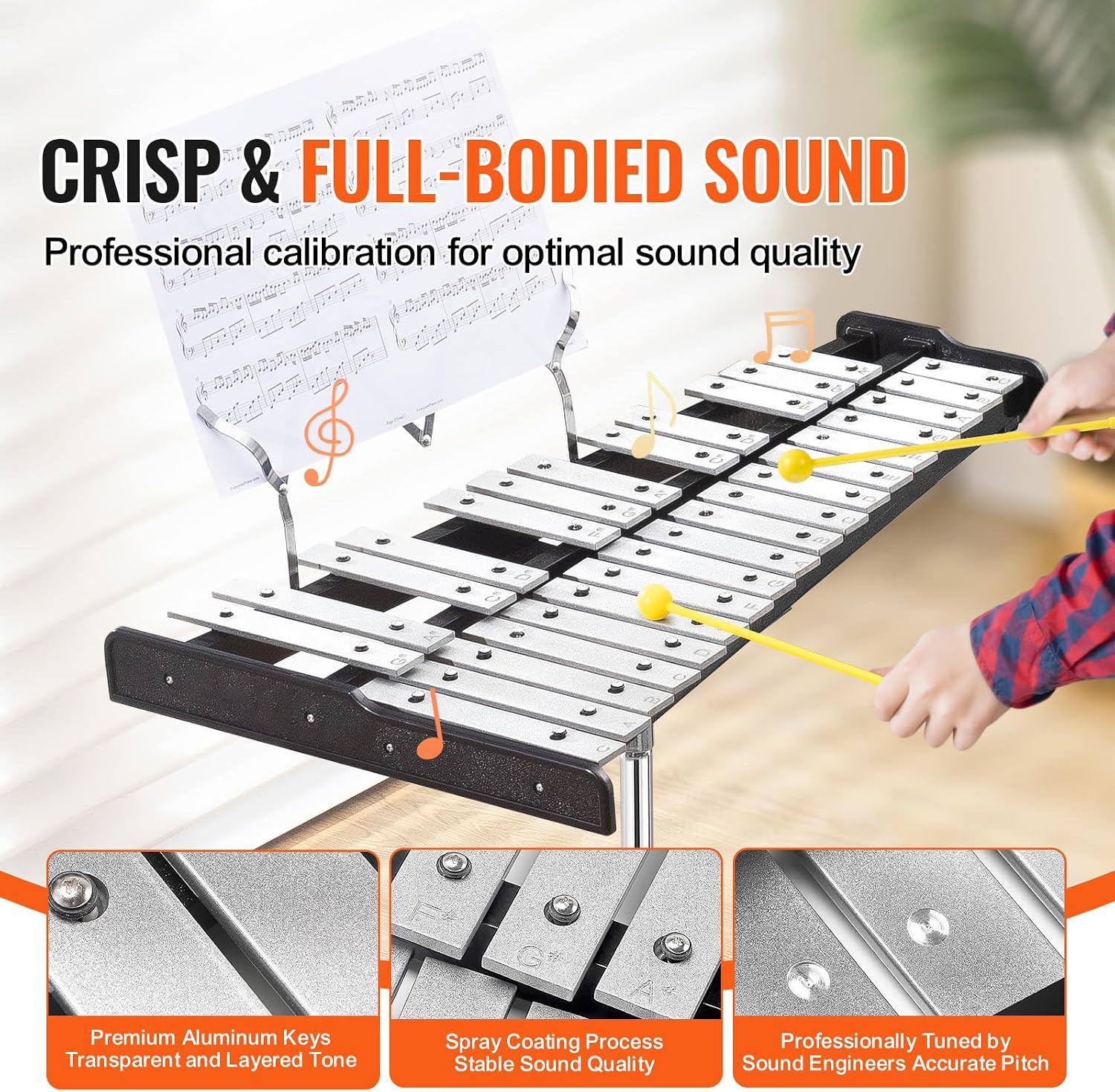 Happybuy 30-Note Glockenspiel Xylophone Bell Kit, Percussion Set with Mallets, Drum Sticks, Music Stand, 8' Practice Pad, Adjustable Stand, Carrying Bag, for Students & Adults