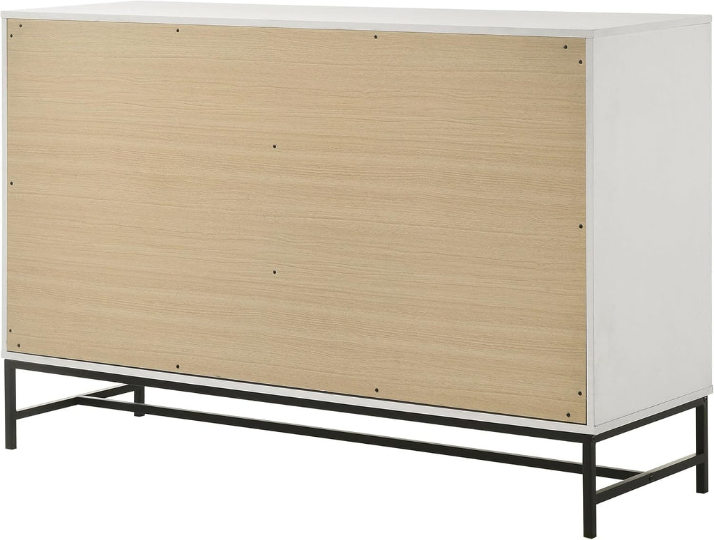 Coaster Home Furnishings - Sonora - Melamine - 6-Drawer Dresser with Contemporary Style, Black Metal Base, Bar Pull Handles, Rectangular Structure, Tip-Over Restraint - Bedroom - White - 224863