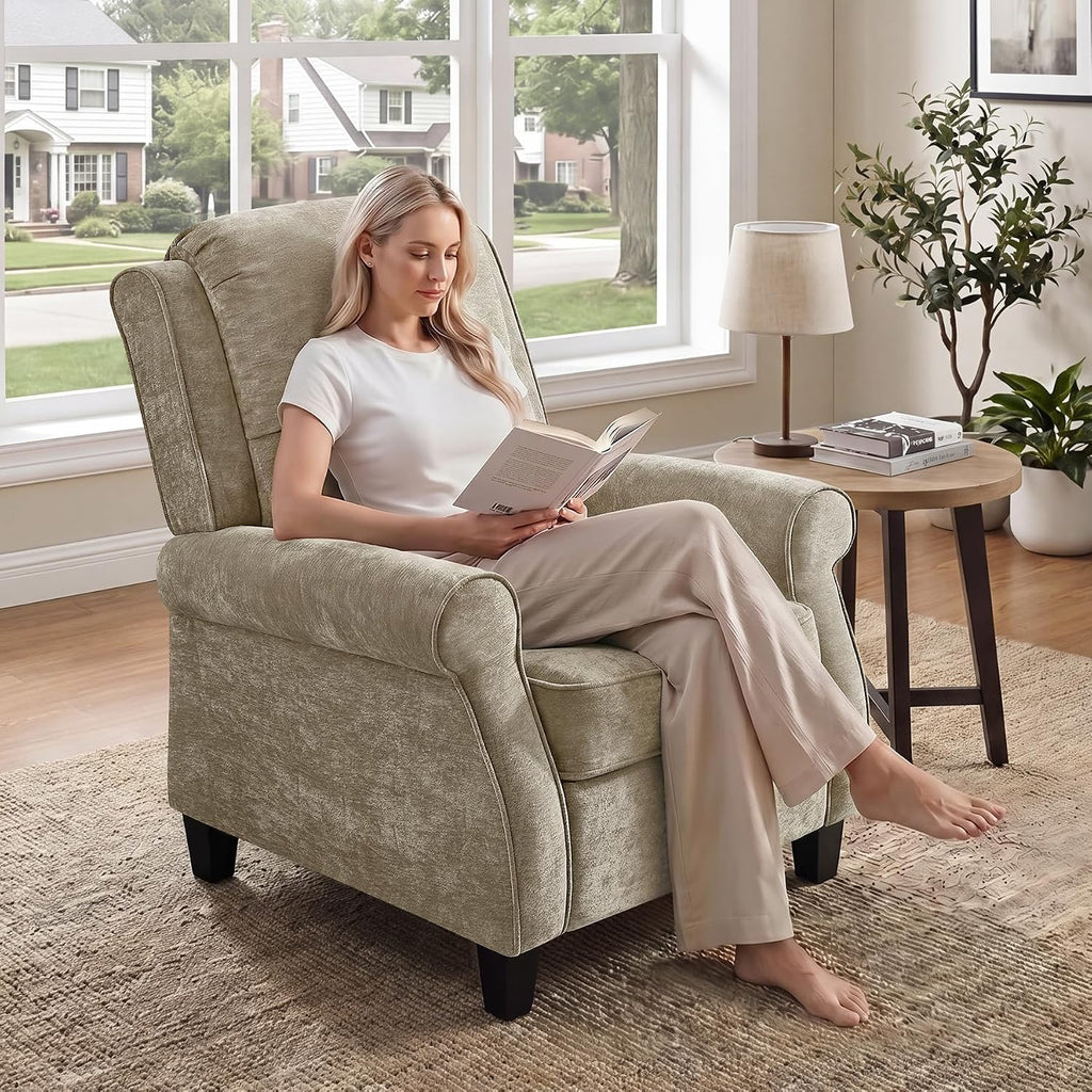 Oversized Recliner Chair, Push Back Recliner Chair with Padded Seat, Comfy Chenille Reclining Armchair, Upholstered Single Sofa for Living Room, Bedroom, Nursery, Reading