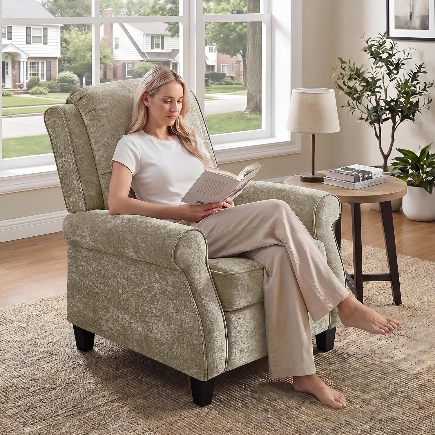 Oversized Recliner Chair, Push Back Recliner Chair with Padded Seat, Comfy Chenille Reclining Armchair, Upholstered Single Sofa for Living Room, Bedroom, Nursery, Reading