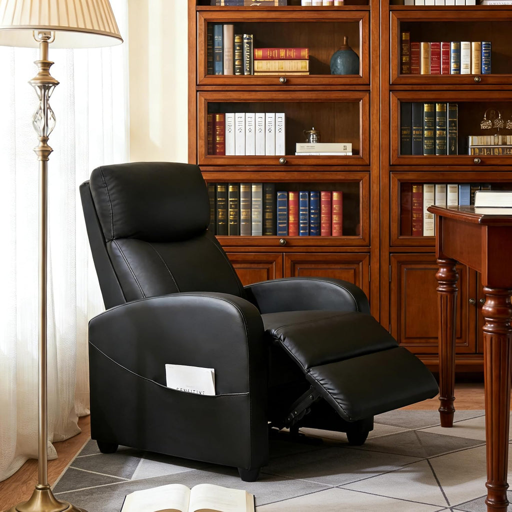Simple Deluxe Massage Recliner Chair - Adjustable PU Leather Recliner, Luxe Reading Chair & Sofa Chair for Living Room Chairs or Bedroom Chair, Small Recliner for Home Theater, Black