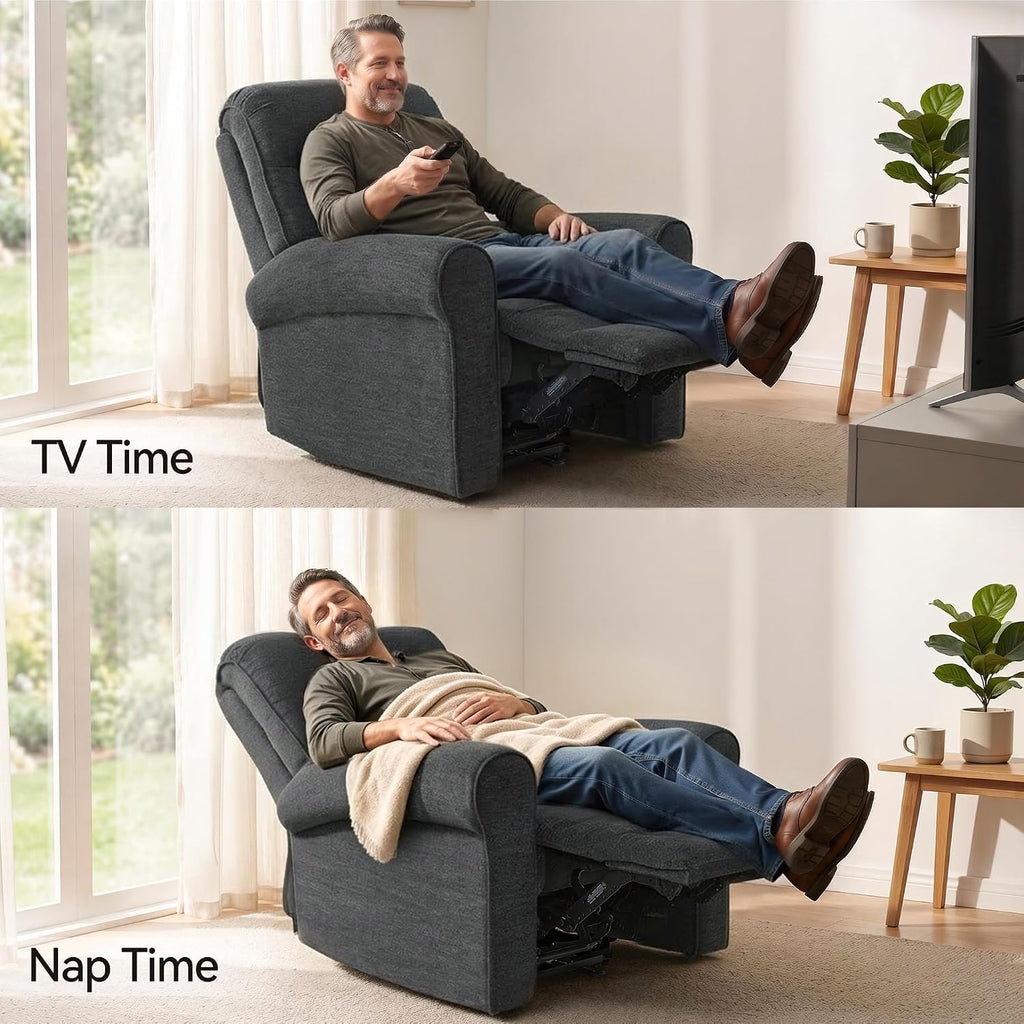 MCombo Wall Hugger Power Recliner Chair for Small Spaces RV Living Room, USB & Type-C Charging Ports, Extra Wide 24' Seat, Rolled Arm Electric Reclining Chair, Pet-Friendly Fabric PR630 (Dark Grey)