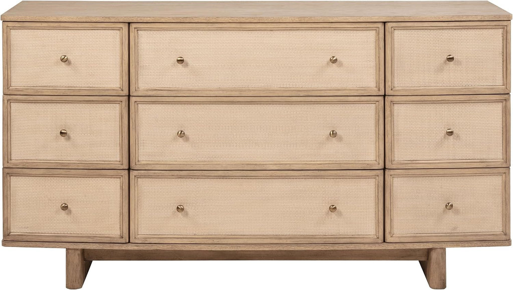 Coaster Home Furnishings - Kailani - Wood - 9-Drawer Dresser with Antique Brass Hardware, Metal Extension Glides, Coastal Style - Bedroom - Beige Oak - 225043