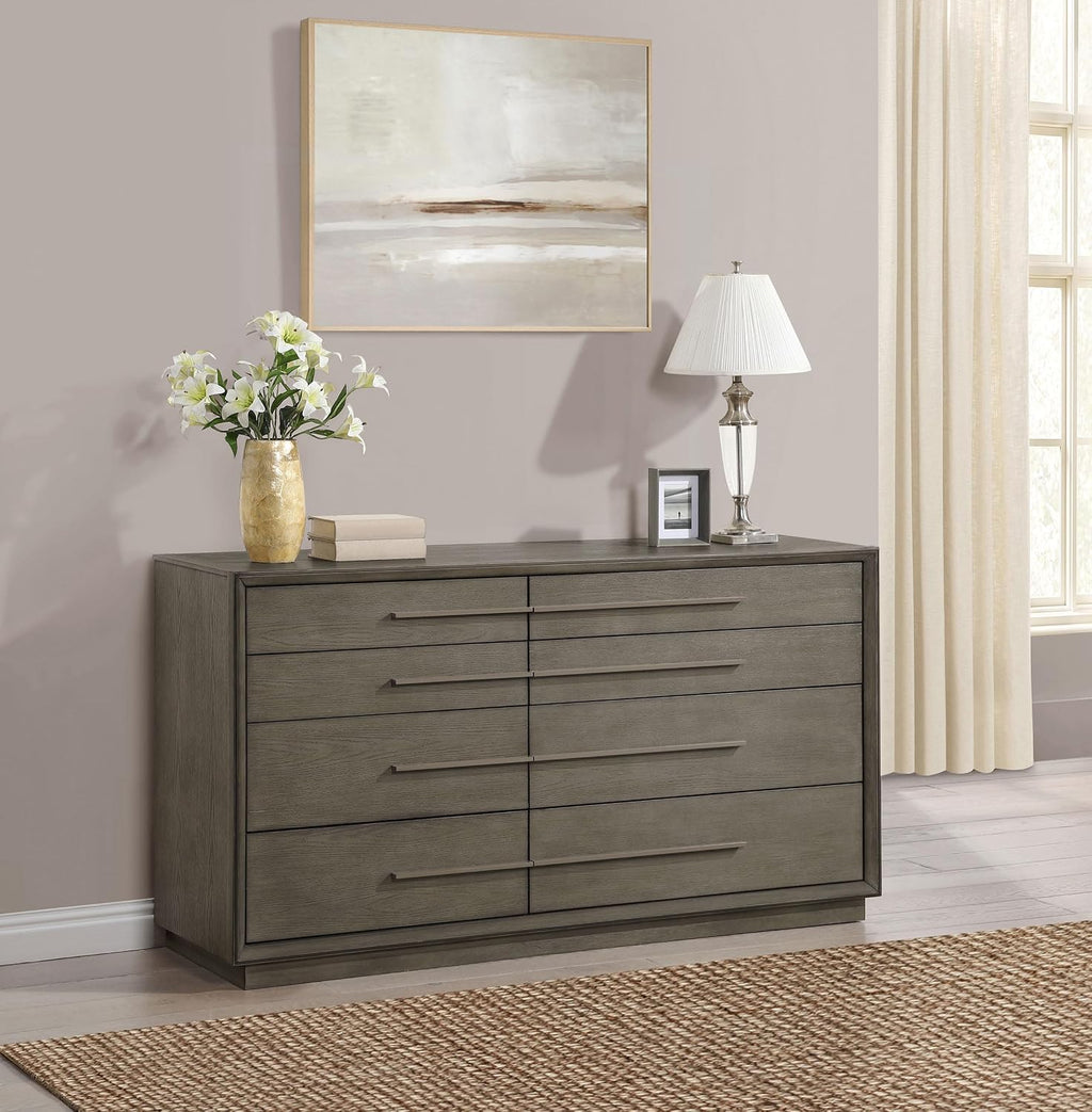 Coaster Home Furnishings - Durango - Wood - 8-Drawer Dresser with Extra-Long Drawer Pulls, Taupe Oak Finish, Mitered Trim, Contemporary Style - Bedroom - Taupe Oak - 223273