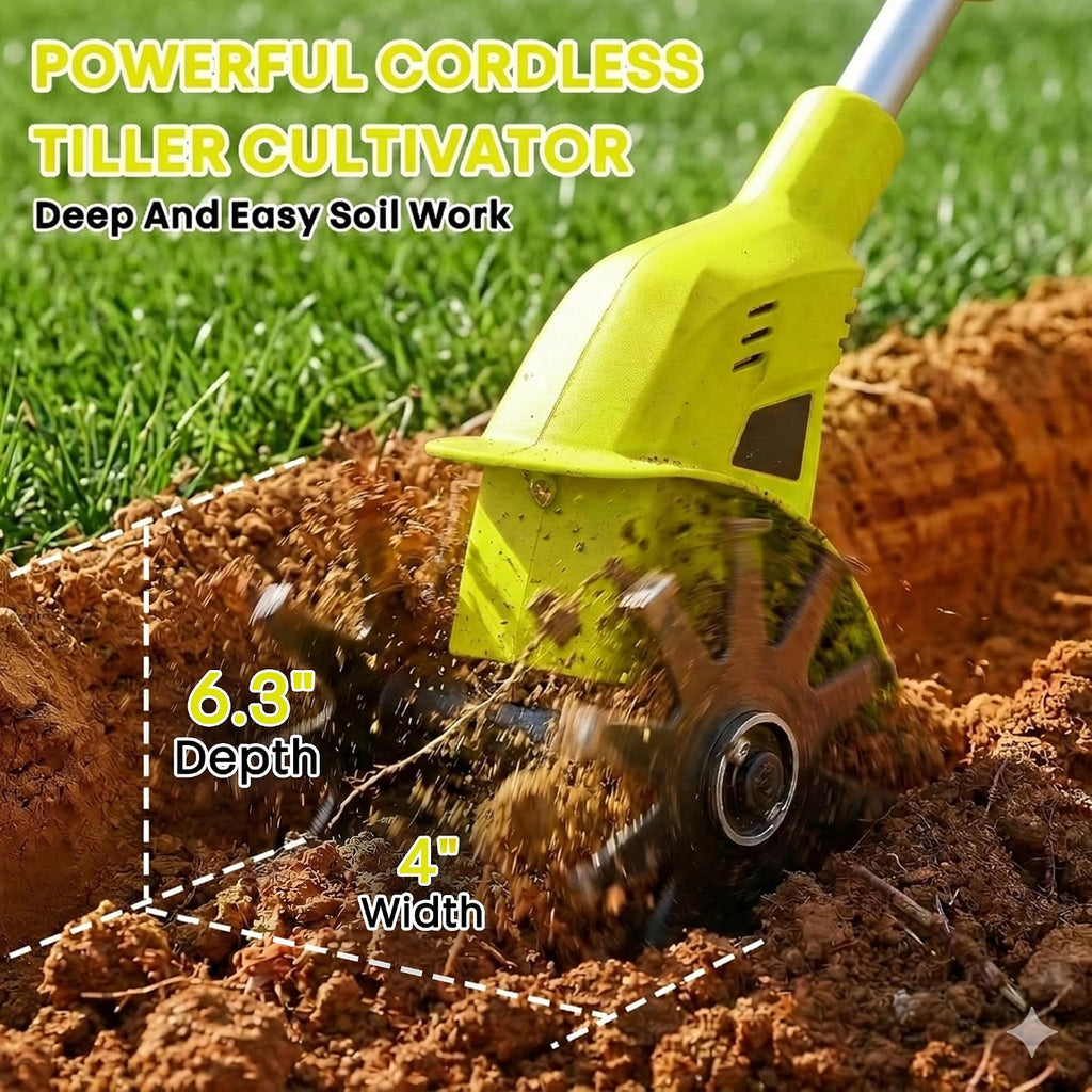 20V Mini Cordless Tiller for Gardening, 6 Lbs Ultra Lightweight Electric Garden Tiller for Women/Seniors, 6.3' Width & 4' Depth, Rototiller for Lawn/Soil Cultivation, Gardening Gifts for Parents