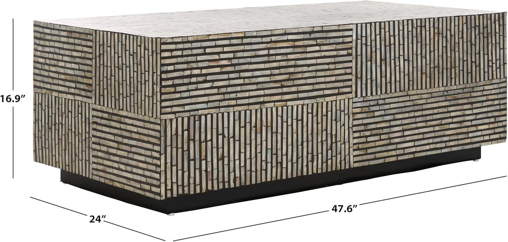 SAFAVIEH Home Collection Hamza Black Mother of Pearl Rectangular Prism Coffee Table (Fully Assembled)