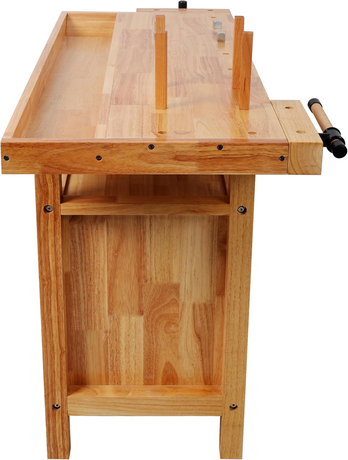 Montary 50' Professional Rubberwood Heavy Duty Workbench with 3 Drawers, 1 Cabinet Door & Open Shelf Integrated Vises, Wood Work Bench for Garage, Woodworking Carpenter Workshop & Home Use