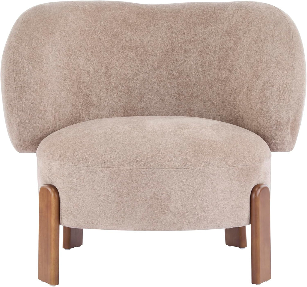 Christopher Knight Home Lily Solid Wood Wingback Accent Chair, Fabric Upholstered Club Chair, Curved Backrest Single Sofa, Comfy Reading Lounge Chair for Living Room, Soft Cushion Seating, Light Brown