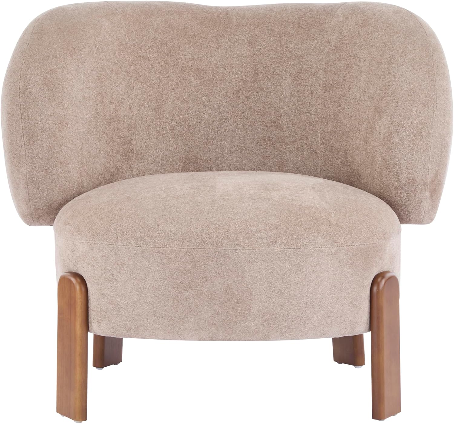 Christopher Knight Home Lily Solid Wood Wingback Accent Chair, Fabric Upholstered Club Chair, Curved Backrest Single Sofa, Comfy Reading Lounge Chair for Living Room, Soft Cushion Seating, Light Brown