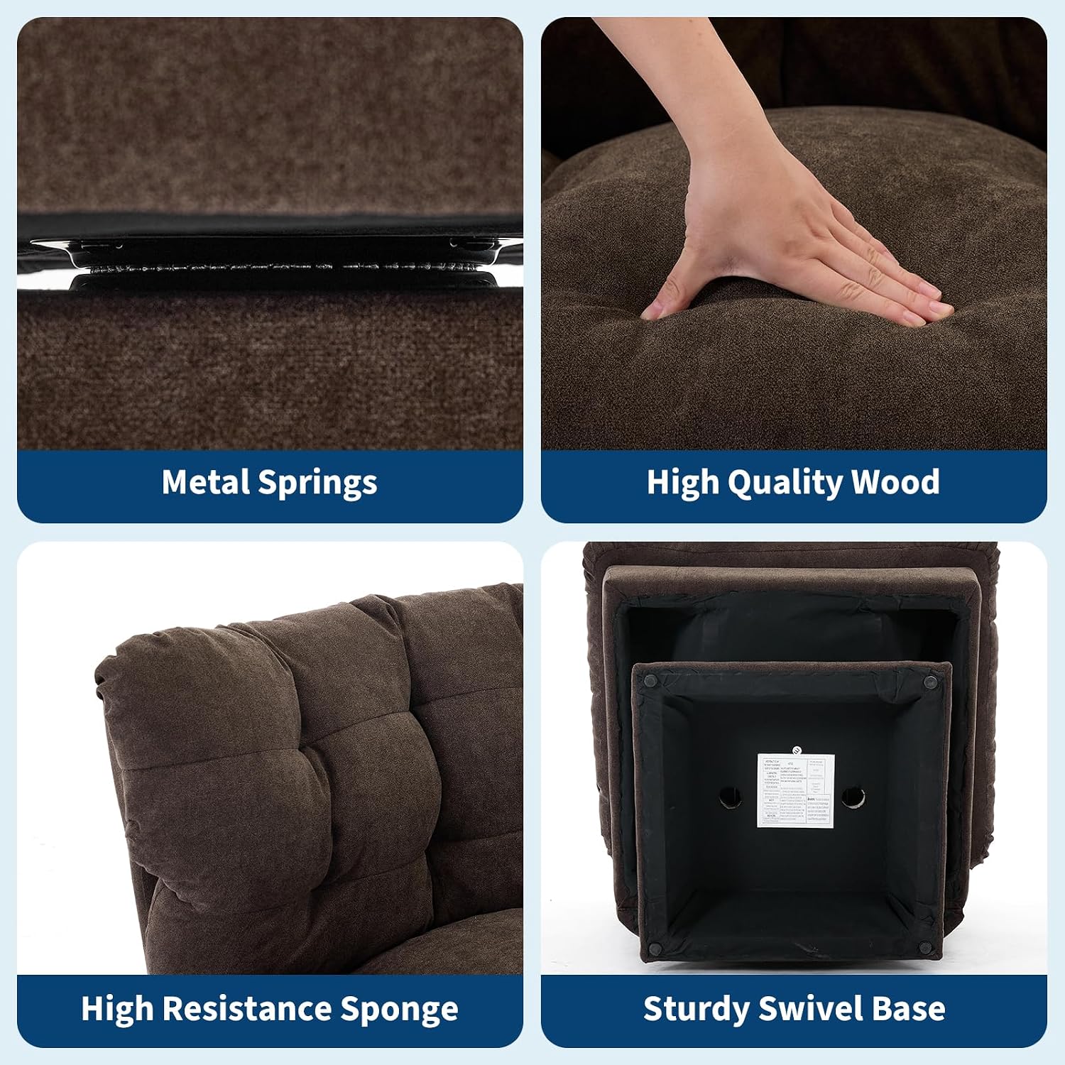 GarveeHome Chenille Swivel Accent Chair,360°Comfy Modern Sofa Chair with Oversize Base,20.8in Extended Seat with Cozy Cotton Filling,300Lb Max Load Accent Chair for Living Room, Bedroom, Office