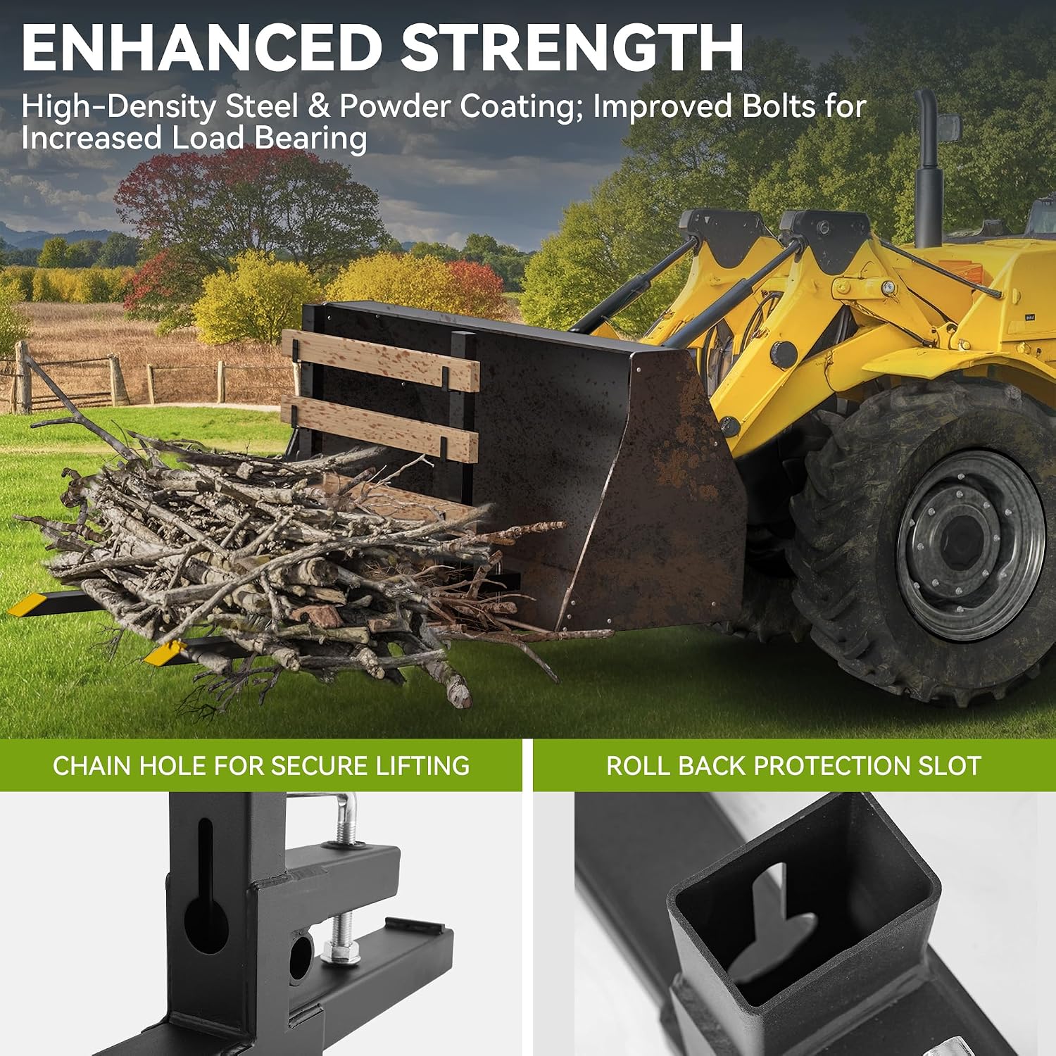 AUTOSAVER88 60' Clamp On Pallet Forks for Tractor Bucket, 4000lbs Pallet Fork with Adjustable Stabilizer Bar & Anti-roll Bar, Heavy Duty Quick Attach Skid Steer Loader Pallet Forks