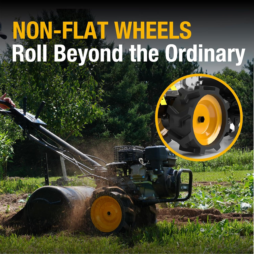 Poulan Pro Dual Direction Rear Tine Tiller, 212cc 4 Cycle Gas Engine, Full Gear Transmission, Dual Rotating Tines, Airless Tires, Instant Reverse 18 Inch Gas Tiller for Gardon and Farm