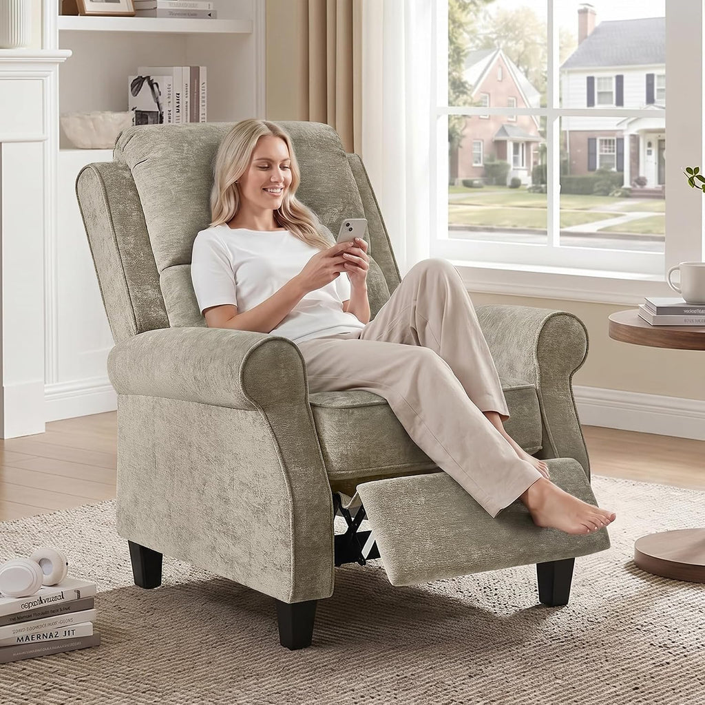 Oversized Recliner Chair, Push Back Recliner Chair with Padded Seat, Comfy Chenille Reclining Armchair, Upholstered Single Sofa for Living Room, Bedroom, Nursery, Reading
