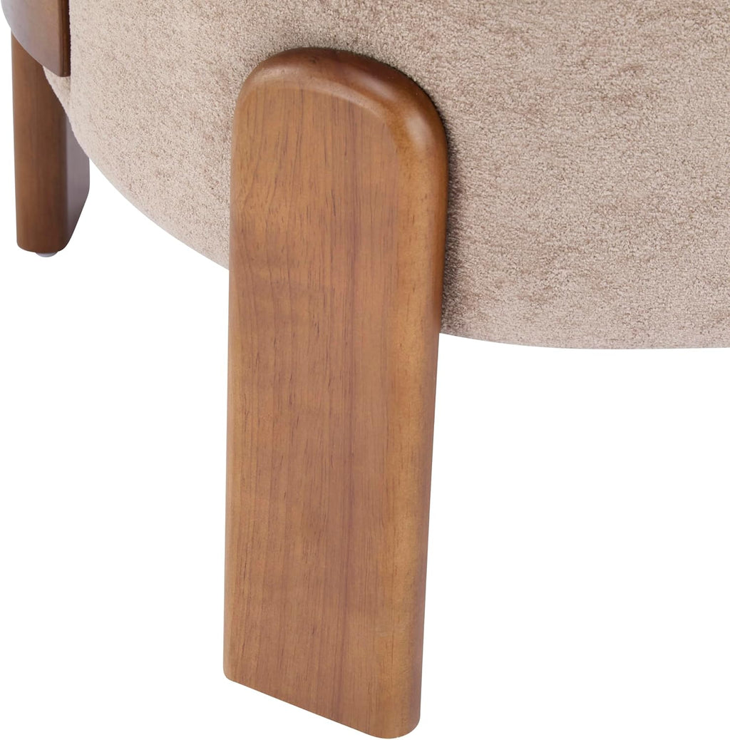 Christopher Knight Home Lily Solid Wood Wingback Accent Chair, Fabric Upholstered Club Chair, Curved Backrest Single Sofa, Comfy Reading Lounge Chair for Living Room, Soft Cushion Seating, Light Brown
