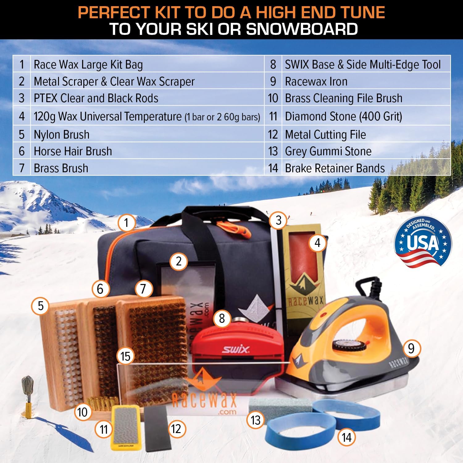 RaceWax Elite Ski Snowboard Wax Tuning Kit Plus Snowboard Vise - (ZB-5930)