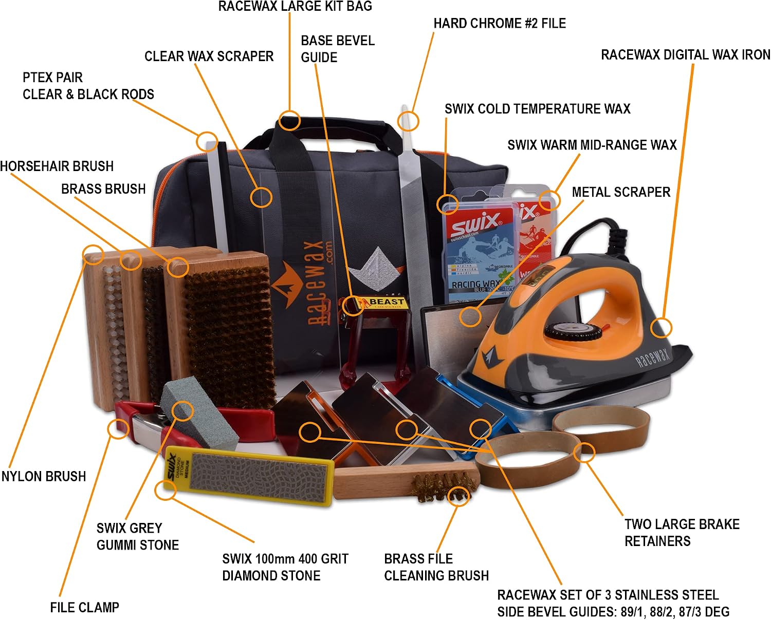 RaceWax Pro Tune Ski Wax Tuning Kit Plus All Metal World Cup Ski Vise - (ZS-7972)