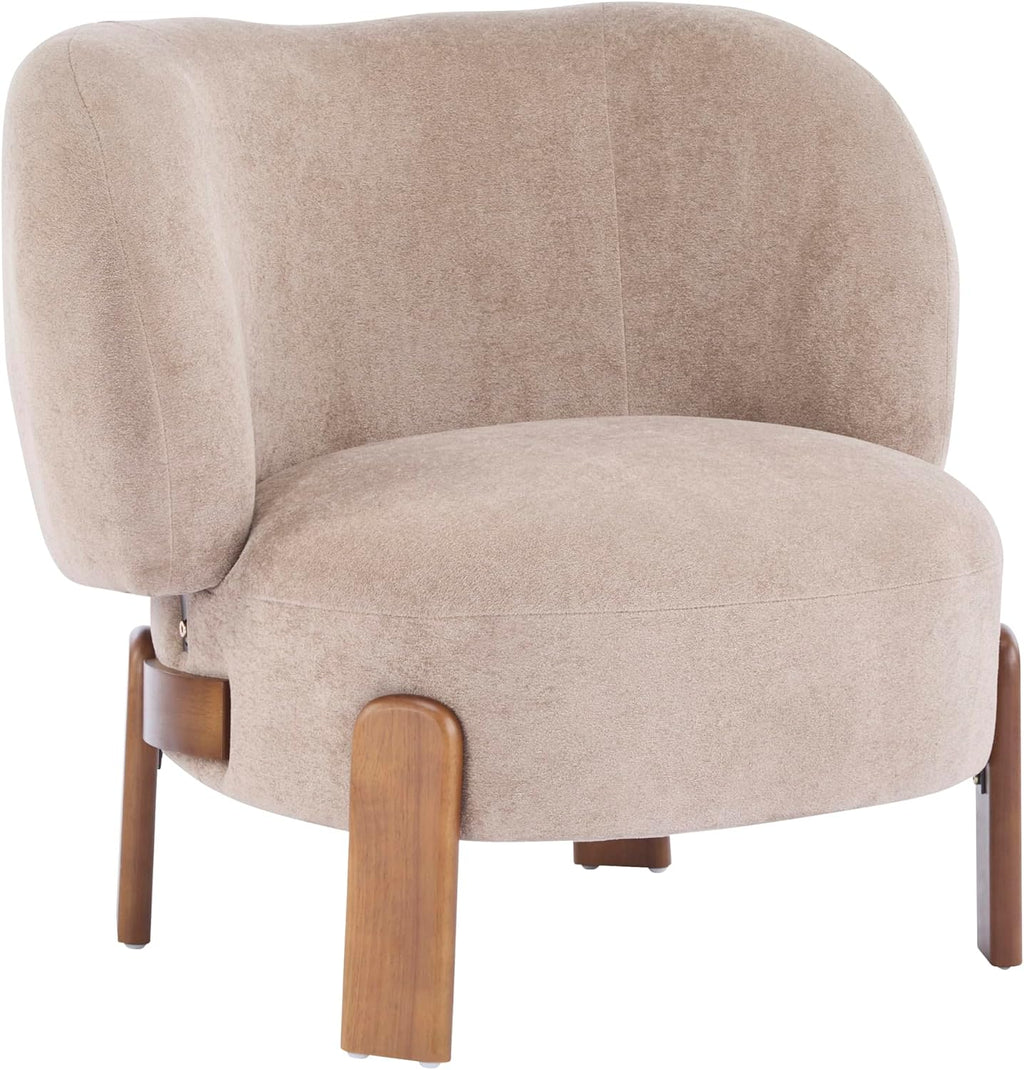 Christopher Knight Home Lily Solid Wood Wingback Accent Chair, Fabric Upholstered Club Chair, Curved Backrest Single Sofa, Comfy Reading Lounge Chair for Living Room, Soft Cushion Seating, Light Brown