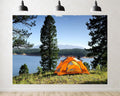Trykid 20x10ft Orange Tent Lake Mountain Forest Backdrop Nature Scenic Wilderness Camping Photography Background Outdoor Adventure Tapestry Party Decoration Photo Studio Prop Fabric