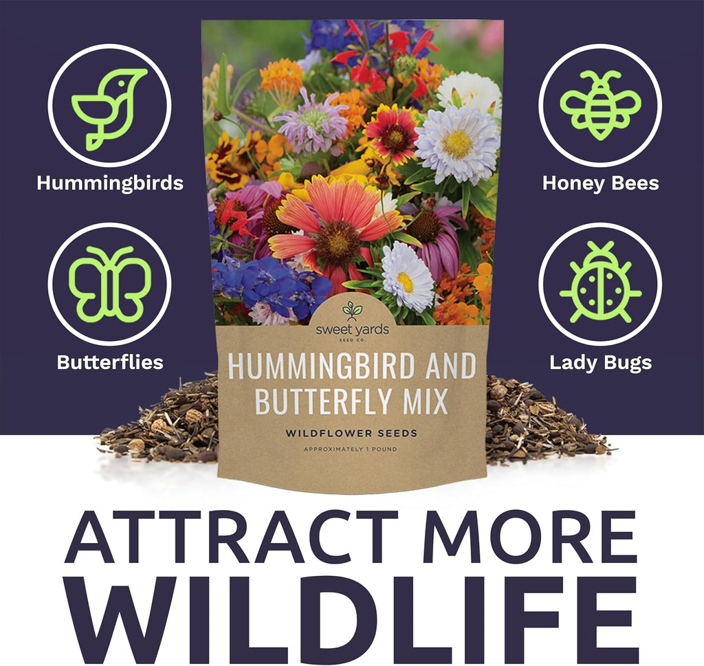 Bulk Wildflower Seeds Butterfly and Humming Bird Mix - 5 Pounds - Over 600,000 Open Pollinated Annual and Perennial Seeds