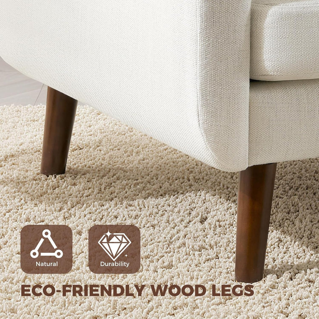 Oversized Accent Chair for Living Room, 37' Mid-Century Modern Comfy Reading Chair, Linen Fabric Solid Wood Frame Armchair, Upholstered Beige Bedroom Accent Chairs Set of 2 for Adults
