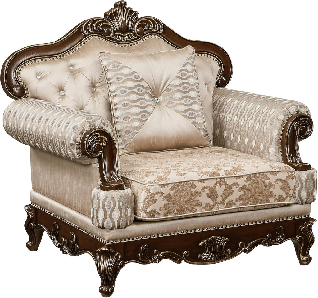 Lexicon Traditional Sofa Chair for Living Room Accent Chair with Tufting, Queen Legs in Cherry Finish with Gold Tipping, Upholstered Armchair Comfy Chair for Bedroom/Office/Waiting Room, Brown