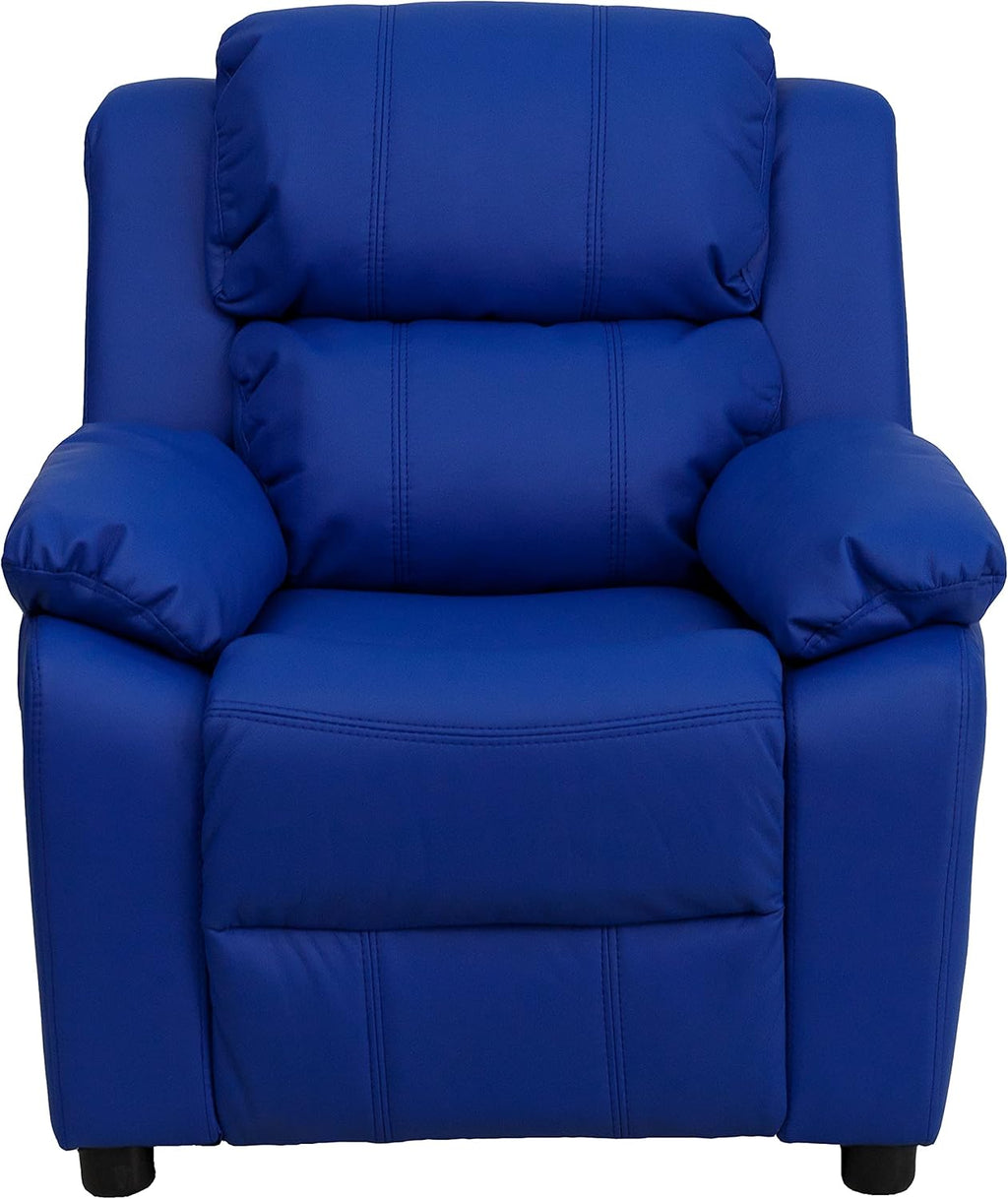 Flash Furniture Charlie Vinyl Kids Recliner with Flip-Up Storage Arms and Safety Recline, Contemporary Reclining Chair for Kids, Supports up to 90 lbs., Blue