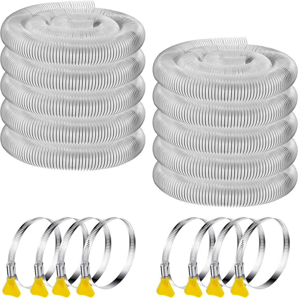Amylove 4 Inch, 100 ft Heavy PVC Dust Collection Hose, Flexible Clear PVC Fume Hose with Stainless Steel Wire Coil and Clamp, Puncture Resistant Vacuum Fittings Dust Collector Accessories