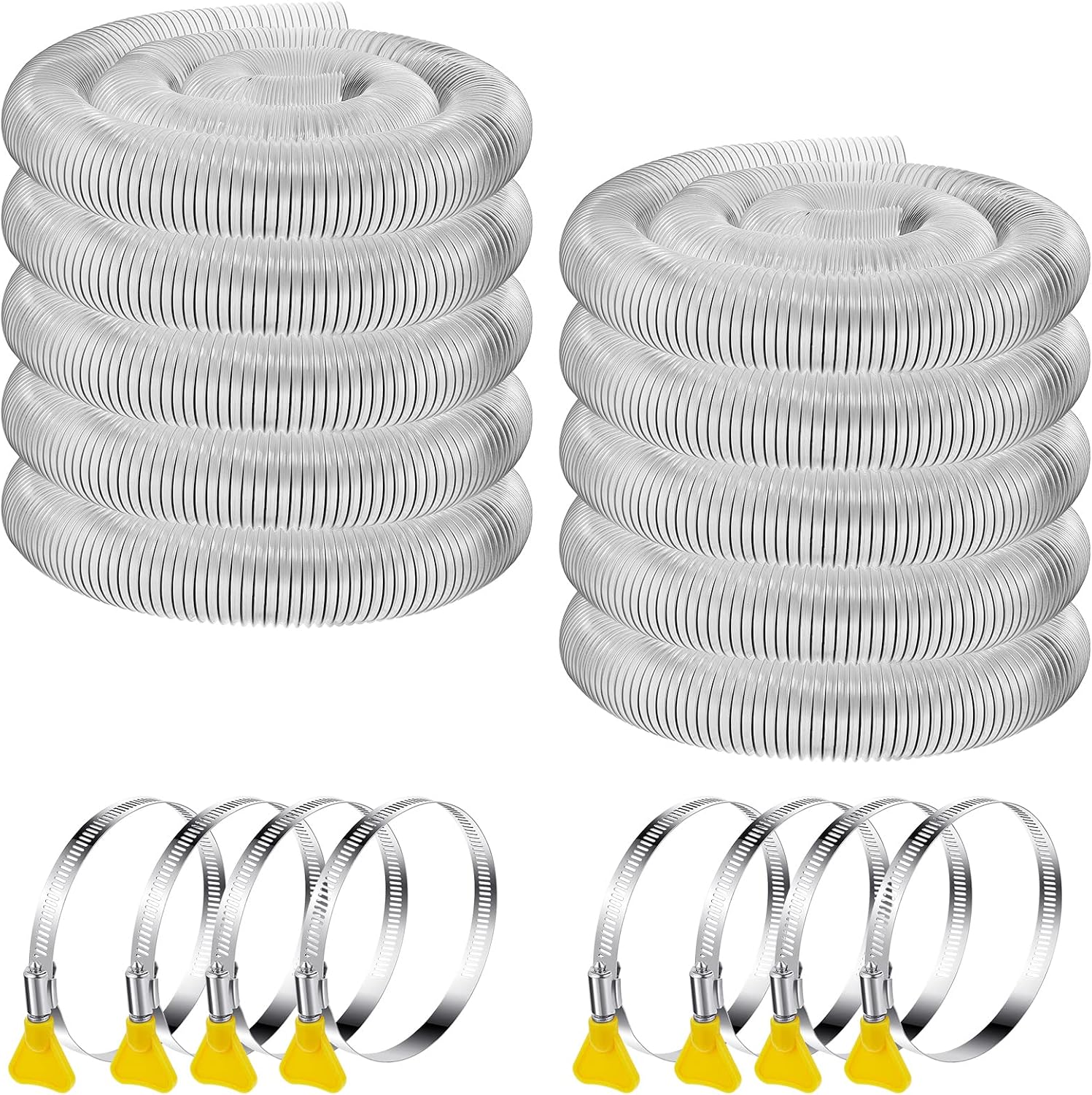 Amylove 4 Inch, 100 ft Heavy PVC Dust Collection Hose, Flexible Clear PVC Fume Hose with Stainless Steel Wire Coil and Clamp, Puncture Resistant Vacuum Fittings Dust Collector Accessories