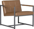 Studio Designs Home Modern Accent Chair Camber Mid-Century, Pewter Grey Metal Frame & Caramel Brown Leather
