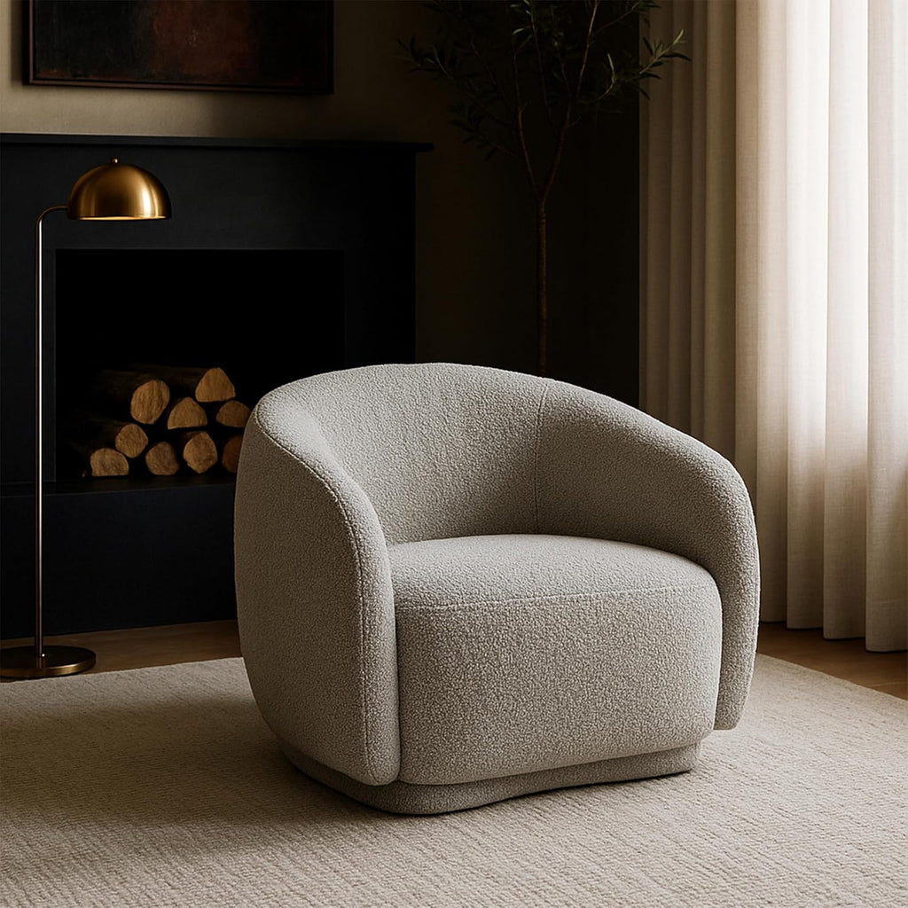 Meridian Furniture 693Grey-C Hyde Collection Modern | Contemporary Boucle Fabric Upholstered Accent Chair with Rounded Back, Grey, 42' W x 38' D x 27.5' H