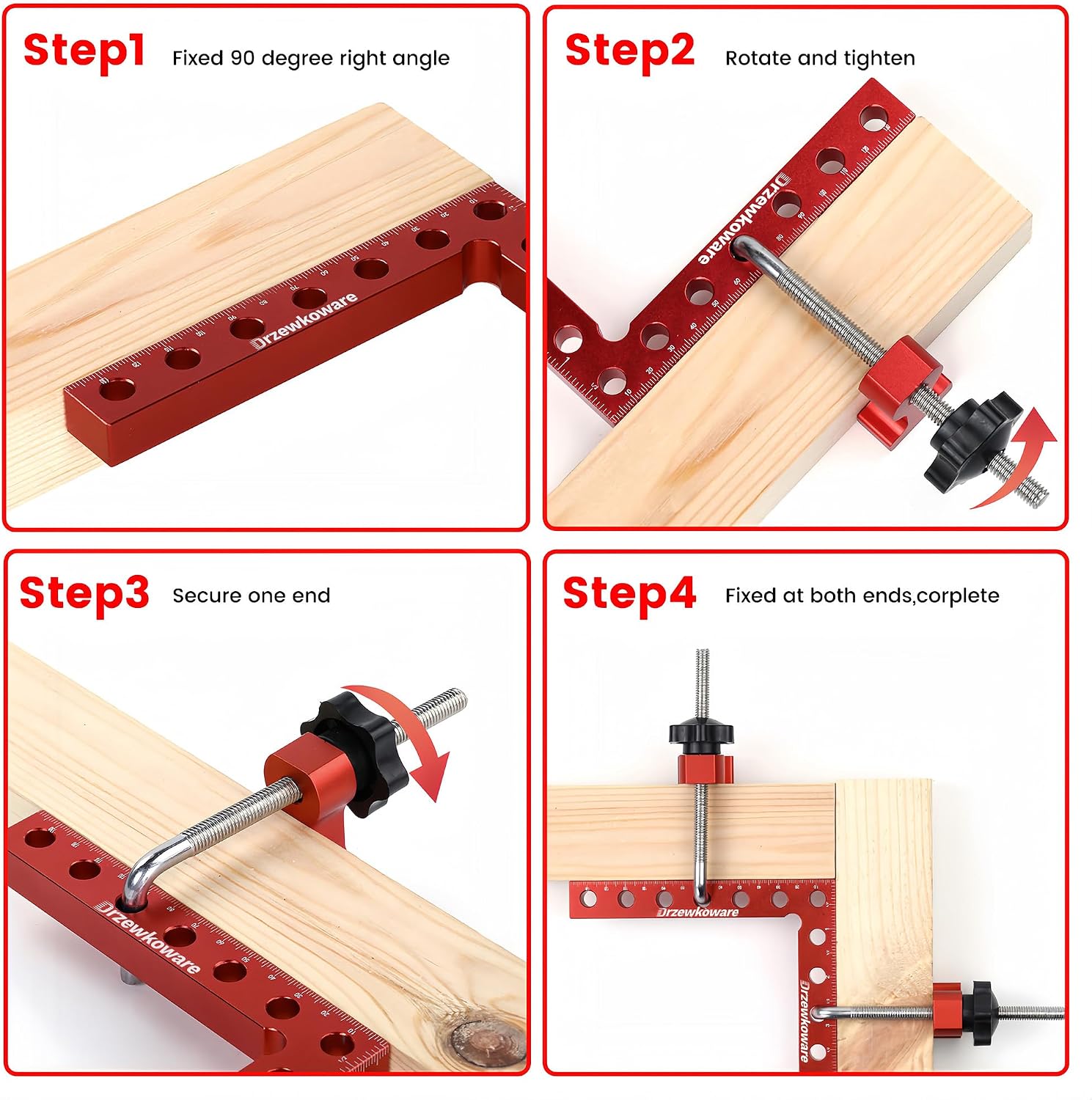 Corner Clamps for Woodworking Drzewkoware 90 Degree Square Clamps 4 Pack 5.5'x 5.5'Aluminum L Type Positioning Clamping Squares Carpenter Tools