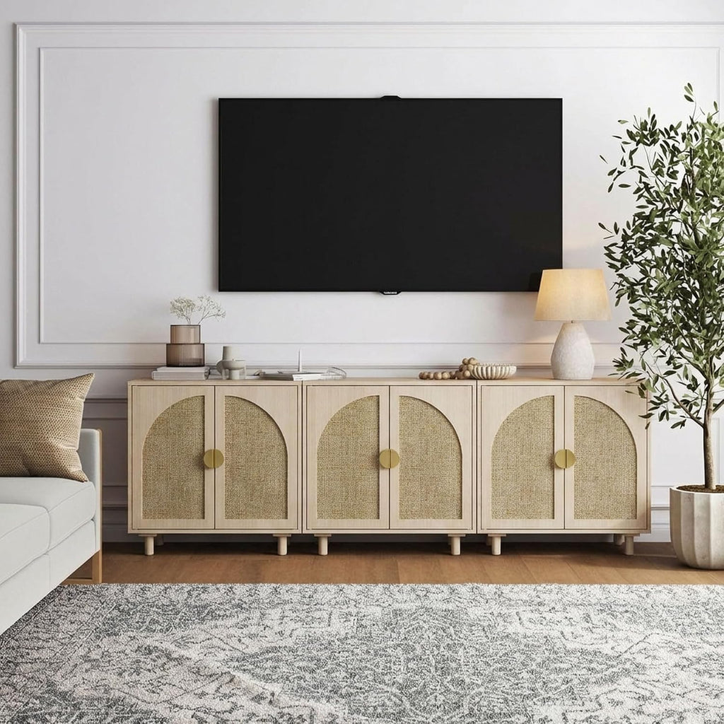 Rattan Cabinet, Sideboard with Magnetic Door Latch & Adjustable Shelf, Beige Boho Buffet for Living Room Entryway, 29.8' W x 15.7' D x 31.5' H (2Pc)