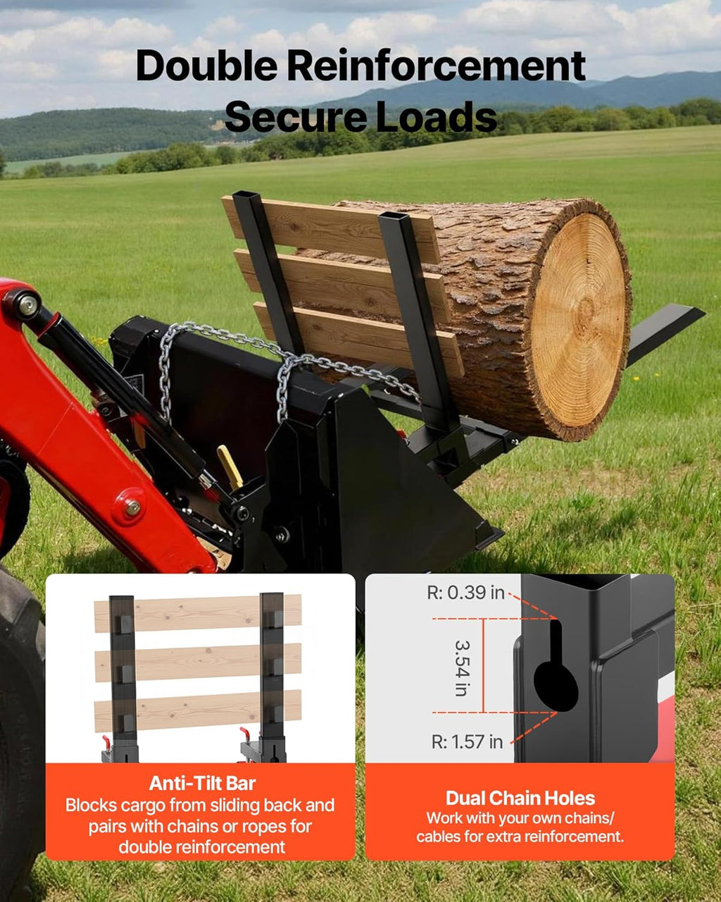 VEVOR Pallet Forks, 4000 lbs Clamp on Pallet Forks, 60-Inch Total Length Heavy-Duty Tractor Fork with Anti-Tilt Bar & Adjustable Stabilizer Bar, Fit for Loader Bucket Skid Steer Tractor, Black