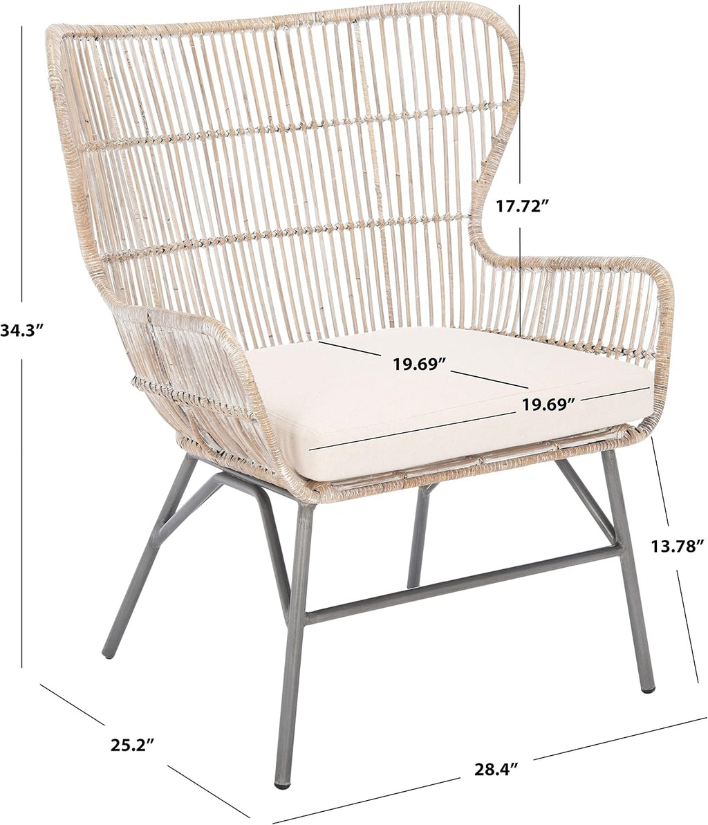 SAFAVIEH Home Collection Lenu Rattan Cushion Accent Chair, Grey White Wash/Black (ACH6510A)