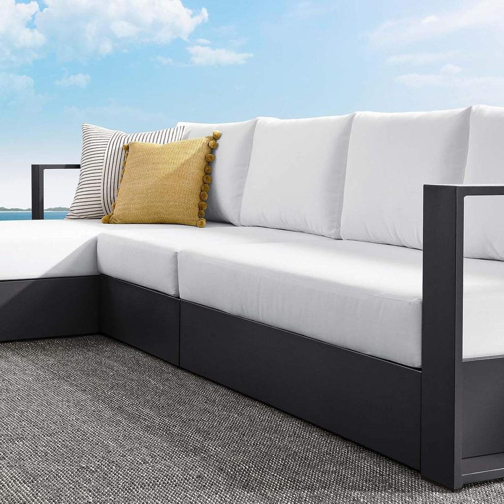 Modway Tahoe Modular Aluminum 3-Piece Outdoor Patio Furniture Gray White, Left-Facing Sectional Sofa Set with Weather-Resistant Cushions, Ideal for Deck, Backyard, Poolside