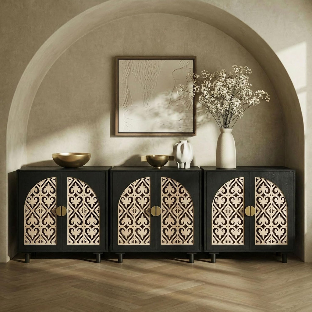 Decorative Storage Cabinet, Sideboard with Magnetic Latch, Adjustable Shelf, 29.84 x 15.75 x 31.57 Inches (2 Pieces)