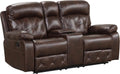 24/7 Shop at Home Skylar Transitional Breathable Leather Manual Recliner Loveseat with Fabric Lined Storage Console and Diamond Stitching for Living Room, Bedroom, Brown