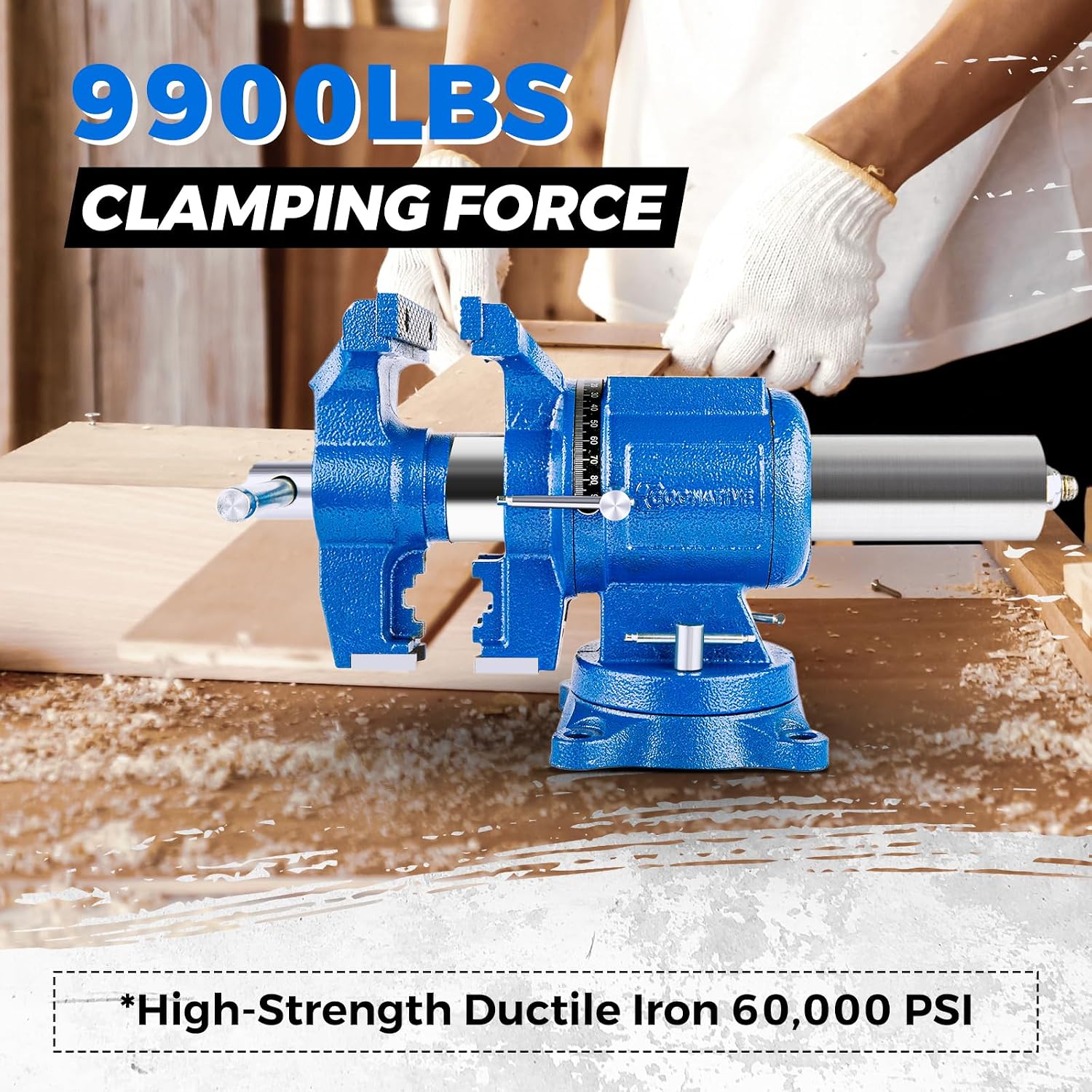 6-Inch Heavy Duty Bench Vise Ductile Iron Bench Vise 360° Multi-Purpose Bench Vice with Anvil, Clamp force 9900lbs, Blue Swivel Vise