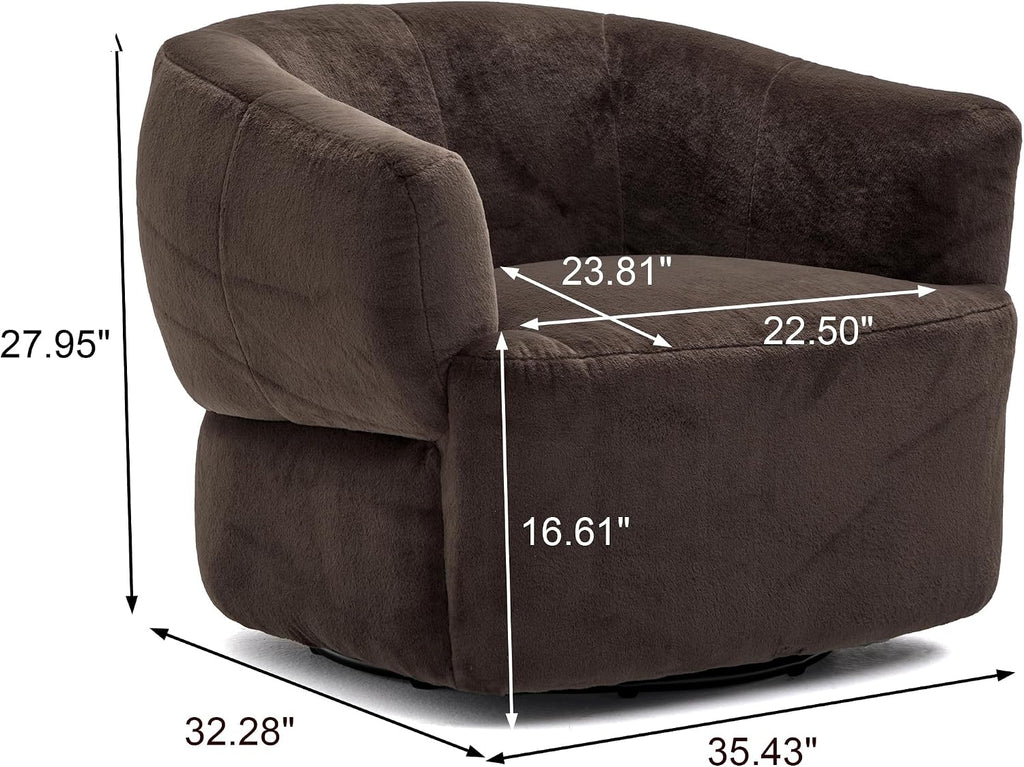 Christopher Knight Home Manie Plush Fabric 360° Swivel Accent Chair, Solid Wood Living Room Swivel Barrel Chair, Rotating Single Lounge Sofa, Comfy Reading Armchair, Dark Brown