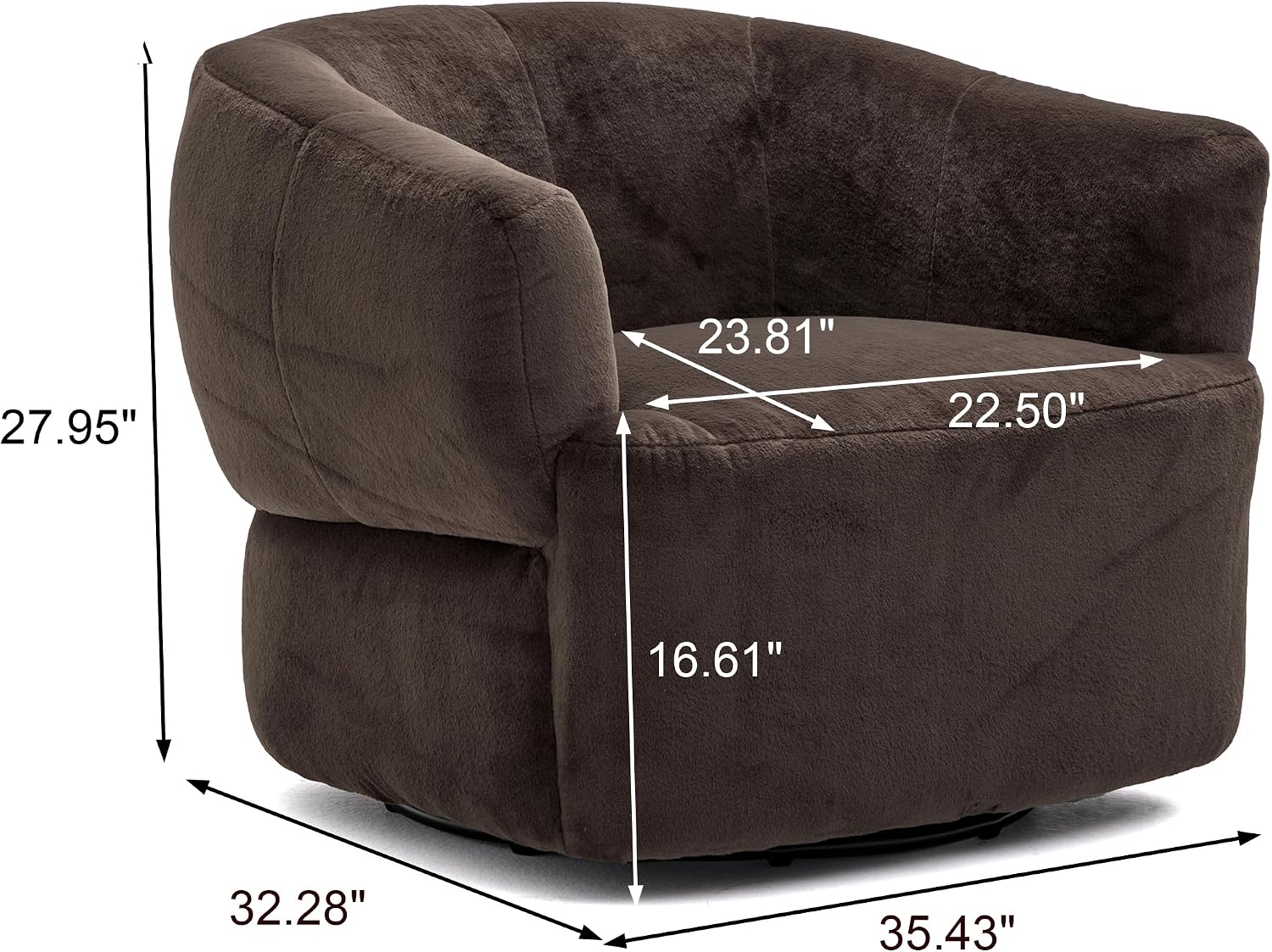 Christopher Knight Home Manie Plush Fabric 360° Swivel Accent Chair, Solid Wood Living Room Swivel Barrel Chair, Rotating Single Lounge Sofa, Comfy Reading Armchair, Dark Brown