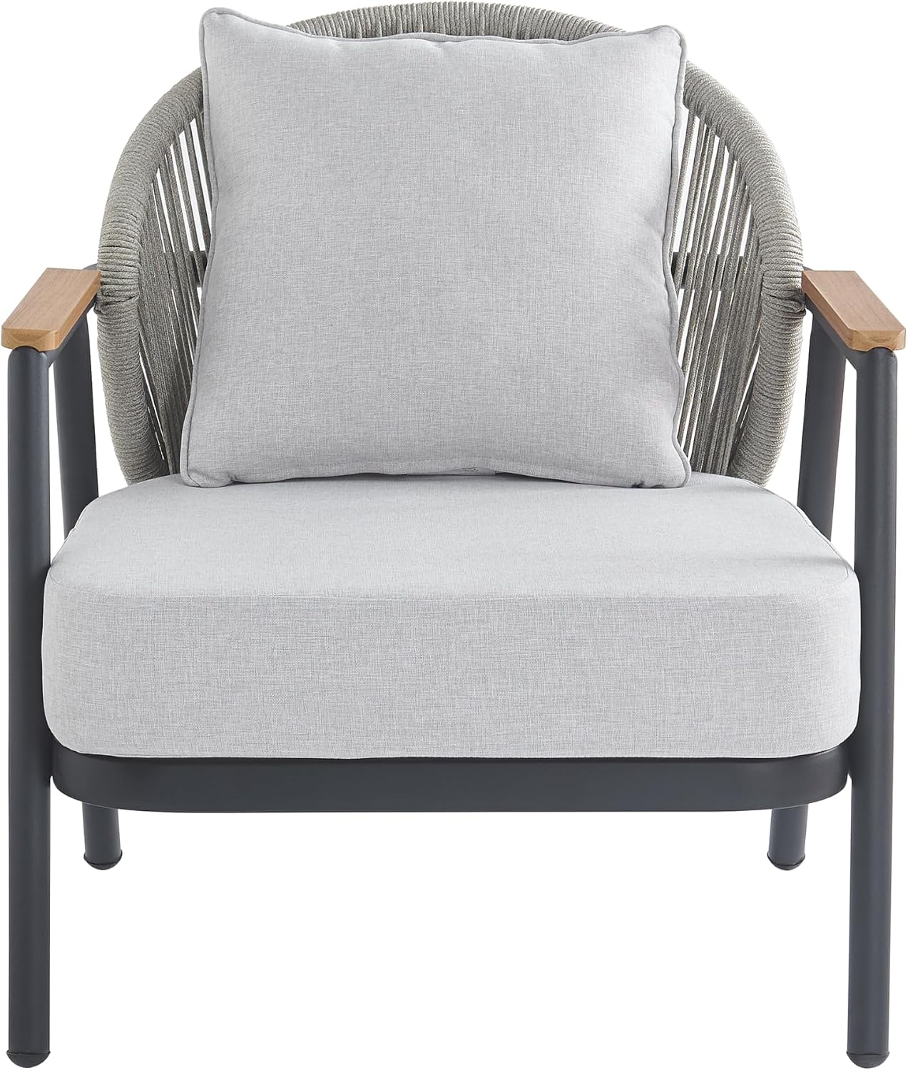 Christopher Knight Home Vine Iron Patio Club Chair Set of 2, Outdoor Accent Chair with Cushions, Wooden Patio Armchair, Ergonomic Comfy Reading Chair for Balcony, Backyard, Garden, Dark Grey+Grey