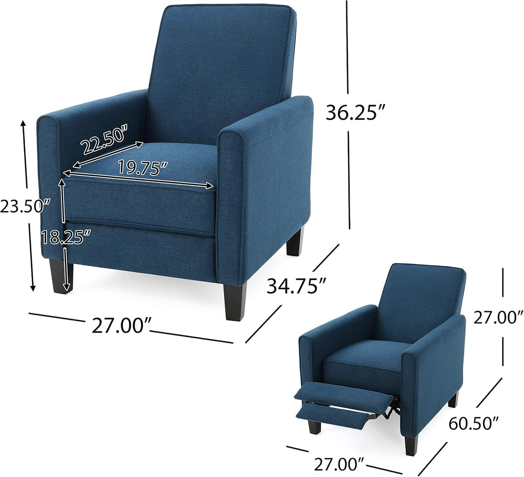Christopher Knight Home Emmie Fabric Recliner (Set of 2), Navy Blue, Dark Brown