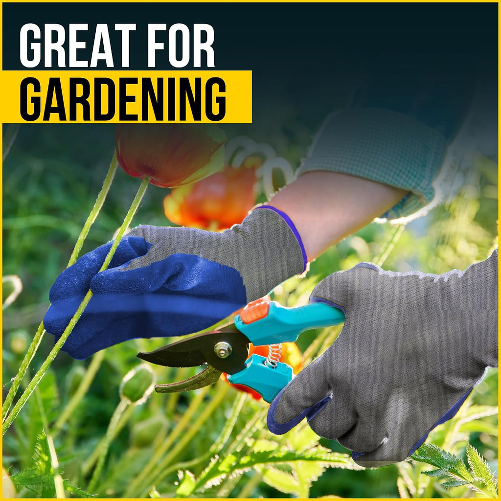 120 Pairs Blue Latex Coated, Gardening Gloves, Work Gloves, Double dipped, Textured Grip Gloves