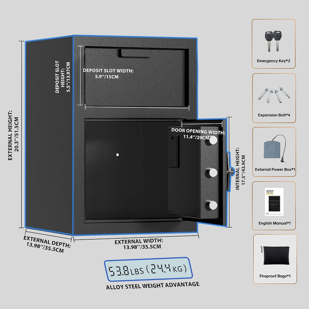 KAER 2.6 CuFt Drop Safe for Business, Cash Safe with Drop Slot, 53.8 lbs Heavy Duty Money Safe Box with Deposit Slot, Anti-Theft Safety Boxes for Home Floor Safe, Quick Access Digital Keypad Keys